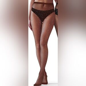 Rhinestone Fishnet Tights - Black Sparkle